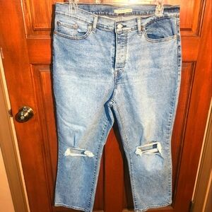Womens Levi's Blue Straight Jeans with Vintage Distressing